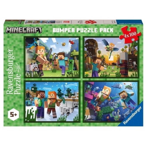Ravensburger Puzzle Minecraft Zestaw Bumper Puzzle Pack Czteropak Układanek 4x100 5+