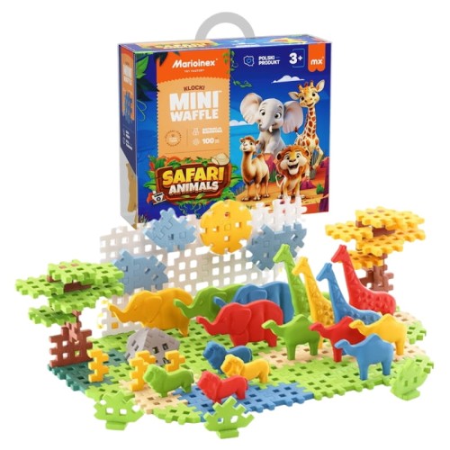 Marioinex Klocki Mini Waffle Zwierzęta Safari 100 Elementów Konstrukcyjne 3+