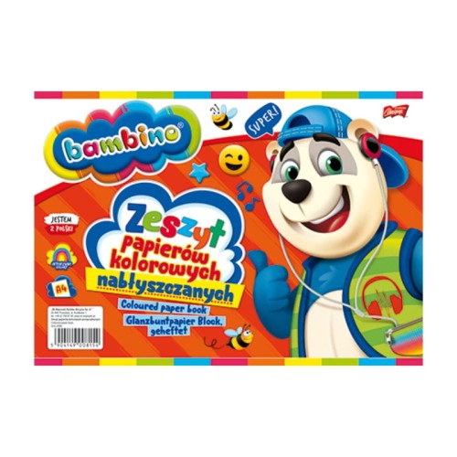 Bambino Zeszyt Papierów Kolorowych Papier Kolorowy Szkolny A4 10 Kartek Nabłyszczanych