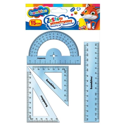 Bambino Zestaw Geometryczny Szkolny Do Szkoły 4 Elementy Linijka 15cm 2 Ekierki Kątomierz