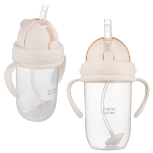 Canpol Babies Kubek Niekapek Kubeczek Z Rurką I Odważnikiem Kremowy 270ml 6m+
