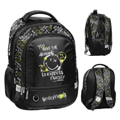 PASO Plecak Szkolny Młodzieżowy Dwukomorowy Smiley World Express Yourself