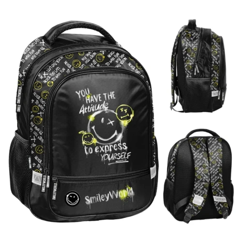 PASO Plecak Szkolny Młodzieżowy Dwukomorowy Smiley World Express Yourself
