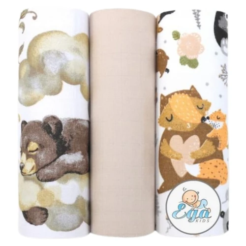 Ega Kids Pieluszki Muślinowe Wzorzyste 3-pak 60x80 cm