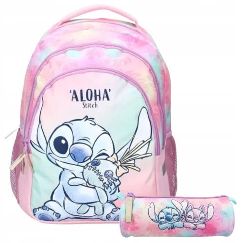 Zestaw Vadobag Plecak Trzykomorowy + Piórnik Tuba Stitch Wild Energy Różowy