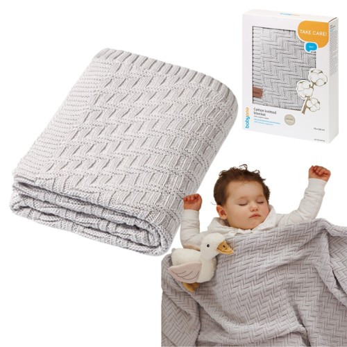 Babyono Kocyk Dzianinowy  Bawełniany Koc Dla Dzieci Antybakteryjny Całoroczny 75x100 Szary