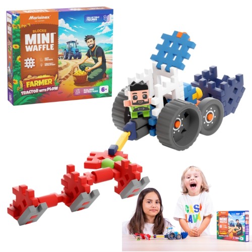 Marioinex Mini Waffle Klocki Konstrukcyjne Farmer Traktor Z Pługiem 50 Elementów