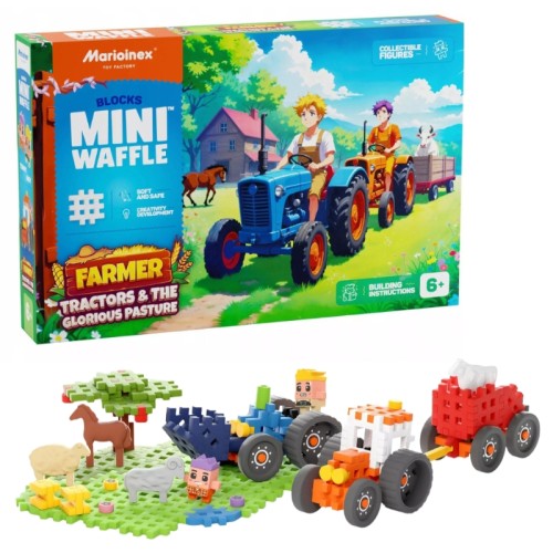 Marioinex Mini Waffle Klocki Konstrukcyjne Farmer Traktory I Wypasiona Łąka 100 Elementów