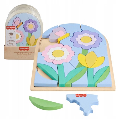 OUTLET! Fisher Price Drewniana Ekologiczna Układanka Puzzle Kwiaty 38 El. 3+