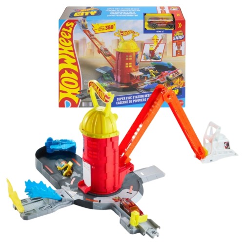 Hot Wheels City Zestaw Super Remiza Strażacka + Tor Z Autkiem 4+