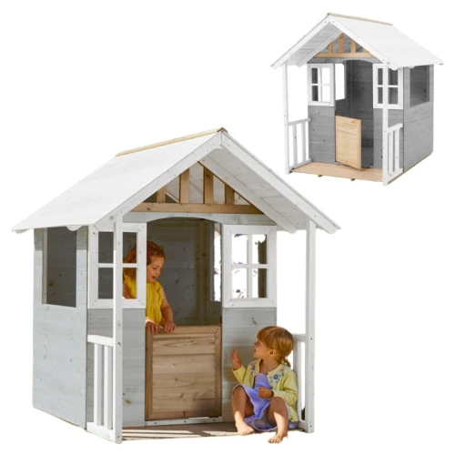 TP Toys Drewniany Domek Ogrodowy FSC® Snowdrop Cottage w Odcieniach Szarości i Bieli Dla Dzieci 18m+