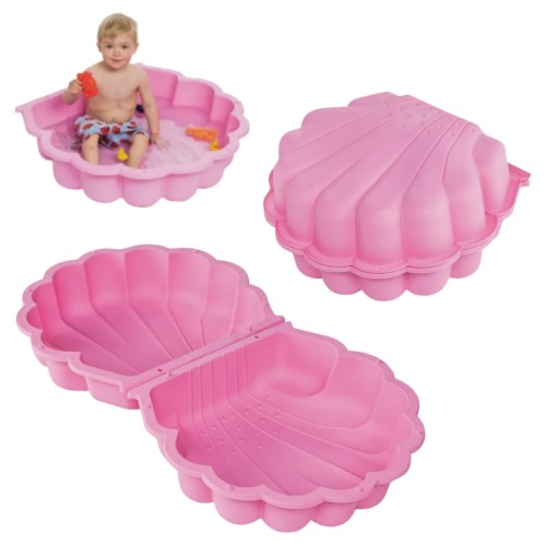 Paradiso Toys Piaskownica Plastikowa Zamykana Z Pokrywą 2w1 Basen Basenik Dla Dzieci Shell Muszla Muszelka Różowa Maxi XXL