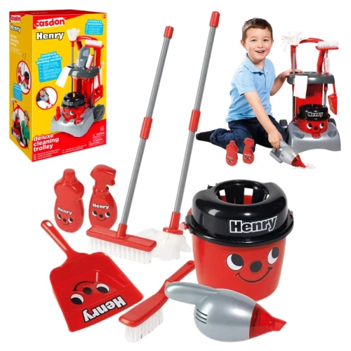 Zabawkowy Odkurzacz z Akcesoriami Wózek Do Sprzątania Dla Dzieci Deluxe Casdon Henry 