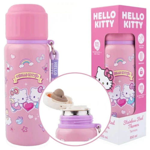 Coolpack Hello Kitty Bidon metalowy Termos dla dzieci Butelka termiczna Różowa 550 ml