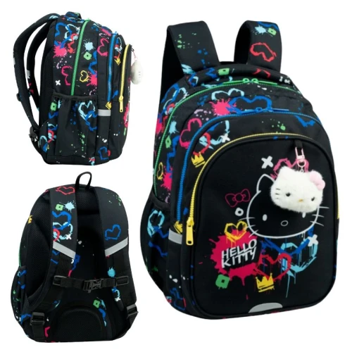 Coolpack Jerry Plecak Przedszkolny Szkolny 3-komorowy Czarny z kolorowymi napisami Hello Kitty Black Neon