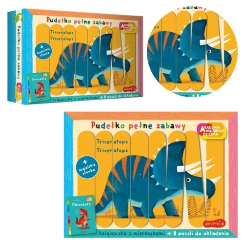 Dinozaury Książeczka Z Dodatkami Puzzle Wierszyki Dla Dzieci Edukacyjna Akademia Mądrego Dziecka Pudełko Pełne Zabawy Zbigniew Dmitroca