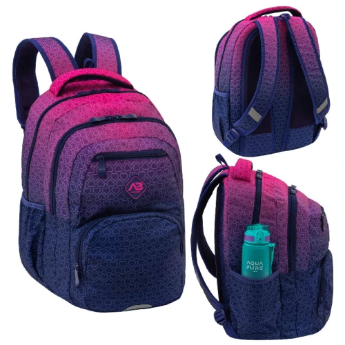 Astrabag Plecak Szkolny Trzykomorowy Pojemny Odblaski Lekki Hexagon Pink Ombre