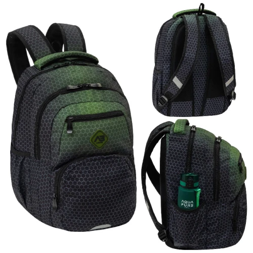 Astrabag Plecak Szkolny Trzykomorowy Pojemny Odblaski Lekki Hexagon Green Ombre