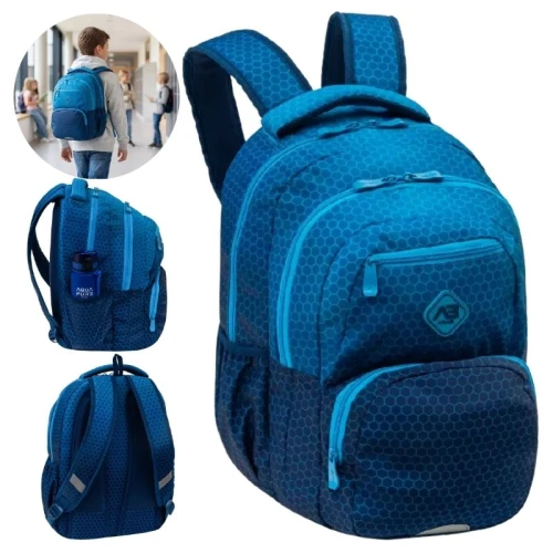 Astrabag Plecak Szkolny Trzykomorowy Pojemny Odblaski Lekki Hexagon Blue Ombre