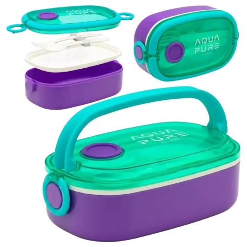 Astra Aqua Pure Śniadaniówka Ze Sztućcami Zestaw Lunchbox + Sztućce Do Szkoły Szkolny Fioletowy