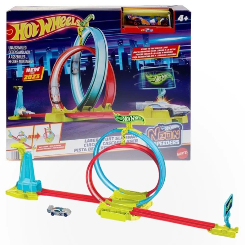 Hot Wheels Neon Speeders Zestaw Neonowa Superpętla Pętla Tory Wyrzutnia + Autko Samochodzik 4+