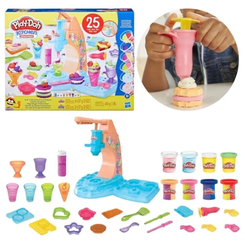 Play-Doh Kitchen Creations Ciastolina Masa Plastyczna Seria Kuchenna Zestaw Lody Lodziarnia Maszyna Do Lodów Akcesoria 3+