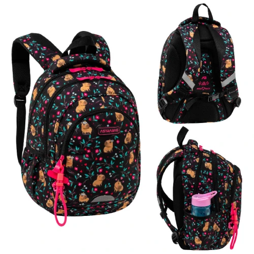 Astrabag Plecak Szkolny Trzykomorowy Pojemny Młodzieżowy Odblaski Lekki Flower Capy