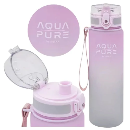 Astra Aqua Pure Bidon Na Wodę Butelka Do Picia Wody Duża Szkolna Treningowa Bez BPA 600ml Różowa