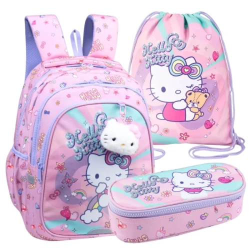 Zestaw Szkolny 3w1 Coolpack Plecak Trzykomorowy Pojemny + Piórnik Saszetka Etui Z Klapką + Worek Na Buty Obuwie Sportowy WF Hello Kitty