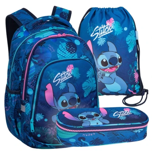 Zestaw Szkolny 3w1 Coolpack Plecak Dwukomorowy Prime Pojemny + Piórnik Saszetka Etui Z Klapką + Worek Na Buty Obuwie Sportowy WF Disney Stitch