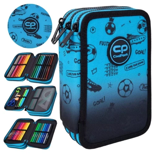 Piórnik Szkolny 3-komorowy Coolpack Jumper 3 Game Over Gradient Blue Pojemny Z Wyposażeniem Do Szkoły Dla Dziecka