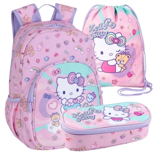 Zestaw Przedszkolny Wycieczkowy 3w1 Coolpack Plecak Mały Dziecięcy + Piórnik Saszetka Etui Z Klapką + Worek Na Buty Obuwie Sportowy WF Hello Kitty