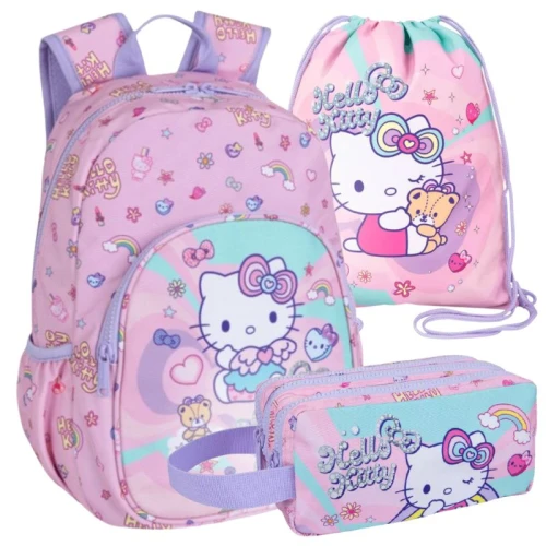 Zestaw Przedszkolny Wycieczkowy 3w1 Coolpack Plecak Mały Dziecięcy + Piórnik Saszetka Trzykomorowa + Worek Na Buty Obuwie Sportowy WF Hello Kitty