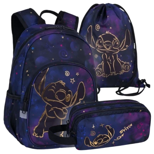 Zestaw Przedszkolny Wycieczkowy 3w1 Coolpack Plecak Mały Dziecięcy + Piórnik Saszetka Trzykomorowa + Worek Na Buty Obuwie Sportowy WF Disney Stitch
