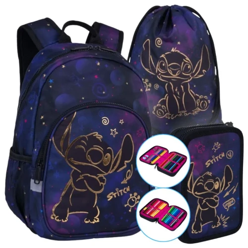Zestaw Szkolny Dla Dziecka Coolpack Disney Gold Stitch 3w1 Pojemny Plecak Do Szkoły Do Przedszkola Worek Na Buty Na Obuwie Piórnik Z Wyposażeniem