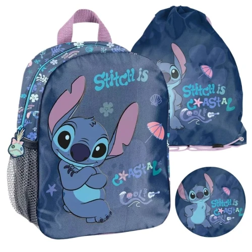  Zestaw Szkolny Dla Dziecka Paso Stitch Niebieski 2w1 Pojemny Plecak Do Szkoły Do Przedszkola Worek Na Buty Na Obuwie