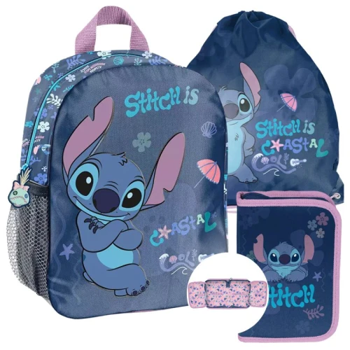 Zestaw Szkolny Dla Dziecka Paso Stitch Niebieski 3w1 Pojemny Plecak Do Szkoły Do Przedszkola Worek Na Buty Na Obuwie Piórnik Rozkładany
