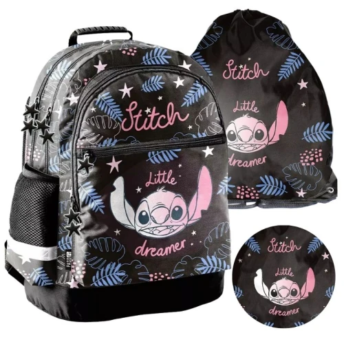 Zestaw Szkolny Dla Dziecka Paso Stitch Czarny  Little Dreamer 2w1 Pojemny Plecak Do Szkoły Do Przedszkola Worek Na Buty Na Obuwie