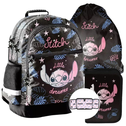 Zestaw Szkolny Dla Dziecka Paso Stitch Czarny Little Dreamer 3w1 Pojemny Plecak Do Szkoły Do Przedszkola Worek Na Buty Na Obuwie Piórnik Rozkładany