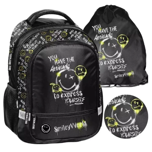 Zestaw Szkolny Dla Dziecka Paso Smiley 2w1 Pojemny Plecak Do Szkoły Do Przedszkola Worek Na Buty Na Obuwie