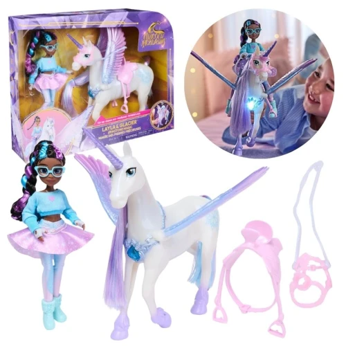 Unicorn Academy Akademia Jednorożców Zestaw Layla Świecący Jednorożec Glacier Lalka