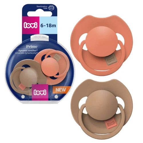 OUTLET! LOVI Prime Dynamiczny Smoczek Silikonowy Uspokajający Granola/Orange 6-18m 2-pak