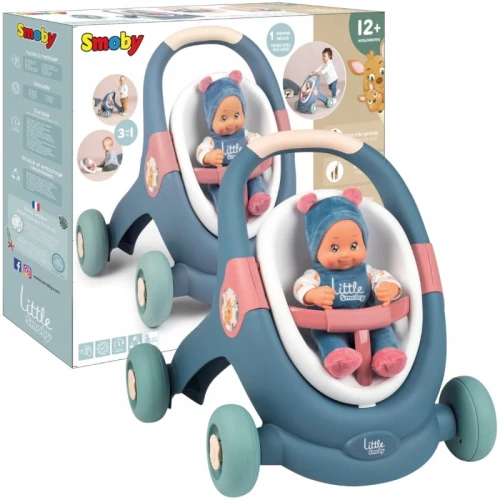 OUTLET! LITTLE SMOBY CHODZIK 3W1 Z LALKĄ WÓZEK DLA LALEK ZESTAW + LALKA 30 CM 12M+