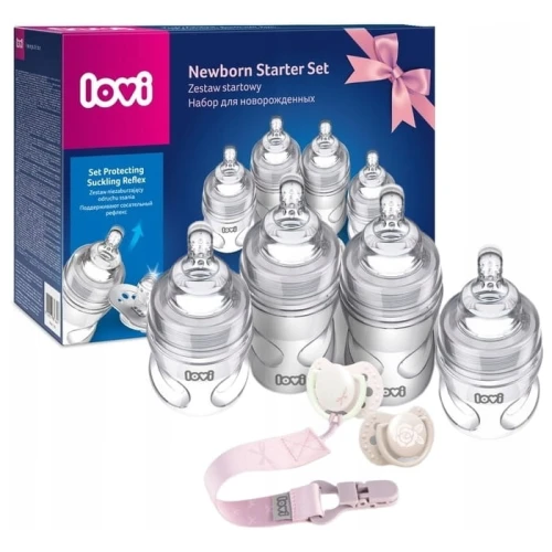 OUTLET! LOVI ZESTAW WYPRAWKOWY STARTOWY BABY SHOWER GIRL BUTELKI I SMOCZKI RÓŻOWY
