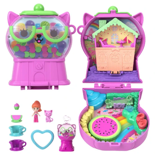 Figurka Polly Pocket Kotek Guma Balonowa Zestaw Kompaktowy Zabawka Dla Dzieci 4+