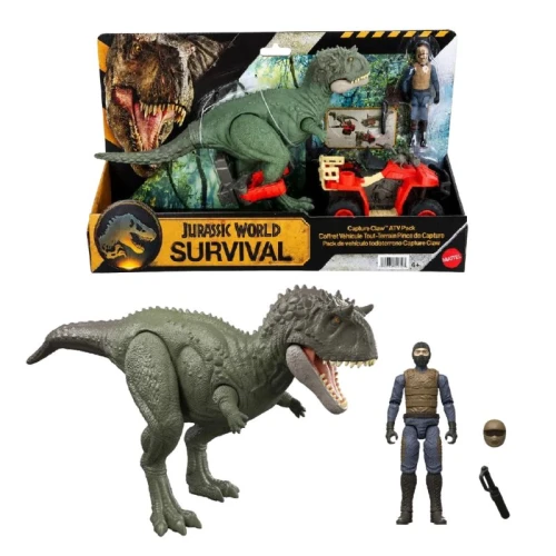 Jurassic World Survival Dinozaur Ekryksinatozaur + Pojazd Terenowy Zestaw Figurka Dla Dzieci 4+
