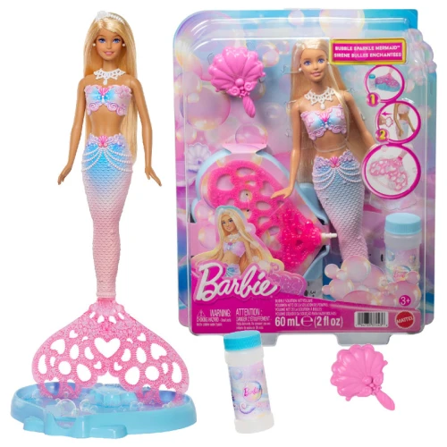 Barbie Bąbelkowa Syrenka Różowa Lalka Modowa + Akcesoria Zestaw Dla Dzieci 3+ 