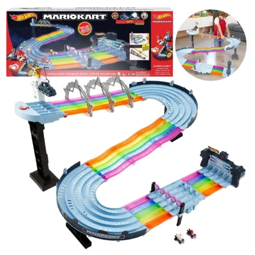 Interaktywny Tęczowy Tor Wyścigowy Do Samochodzików Hot Wheels Mariokart Super Mario Kart GXX41 Ksieżniczka Peach