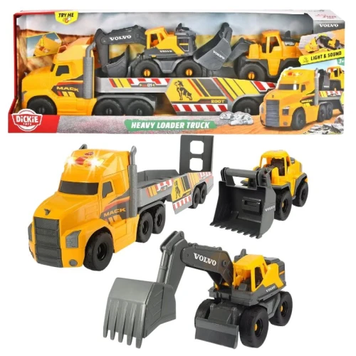Dickie Toys Heavy Loader Truck Duża Laweta Volvo Zestaw Auto Ciężarówka Koparka 3+