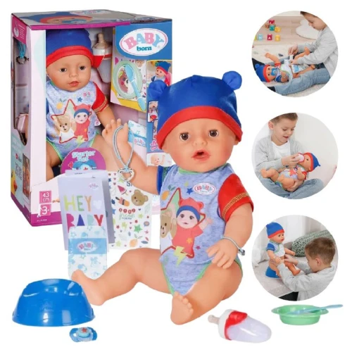 Baby Born Interaktywna Lalka Jonas Duża Bobas + Akcesoria Smoczek Pielucha 43 CM
